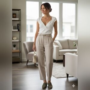 H&M White Blouse with Beige Trousers